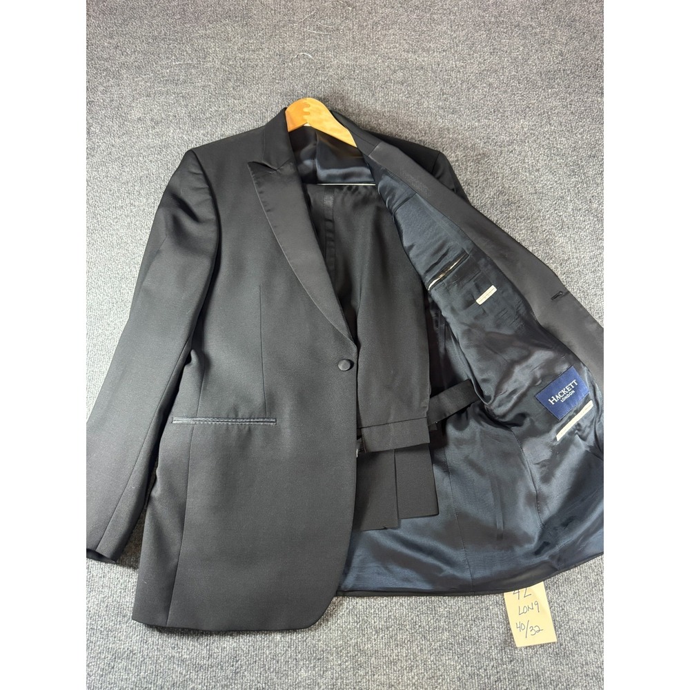 Hackett London Tuxedo Suit 2 Pc Wool Mohair Black Peak Lapel 40L 42L W36 L31
